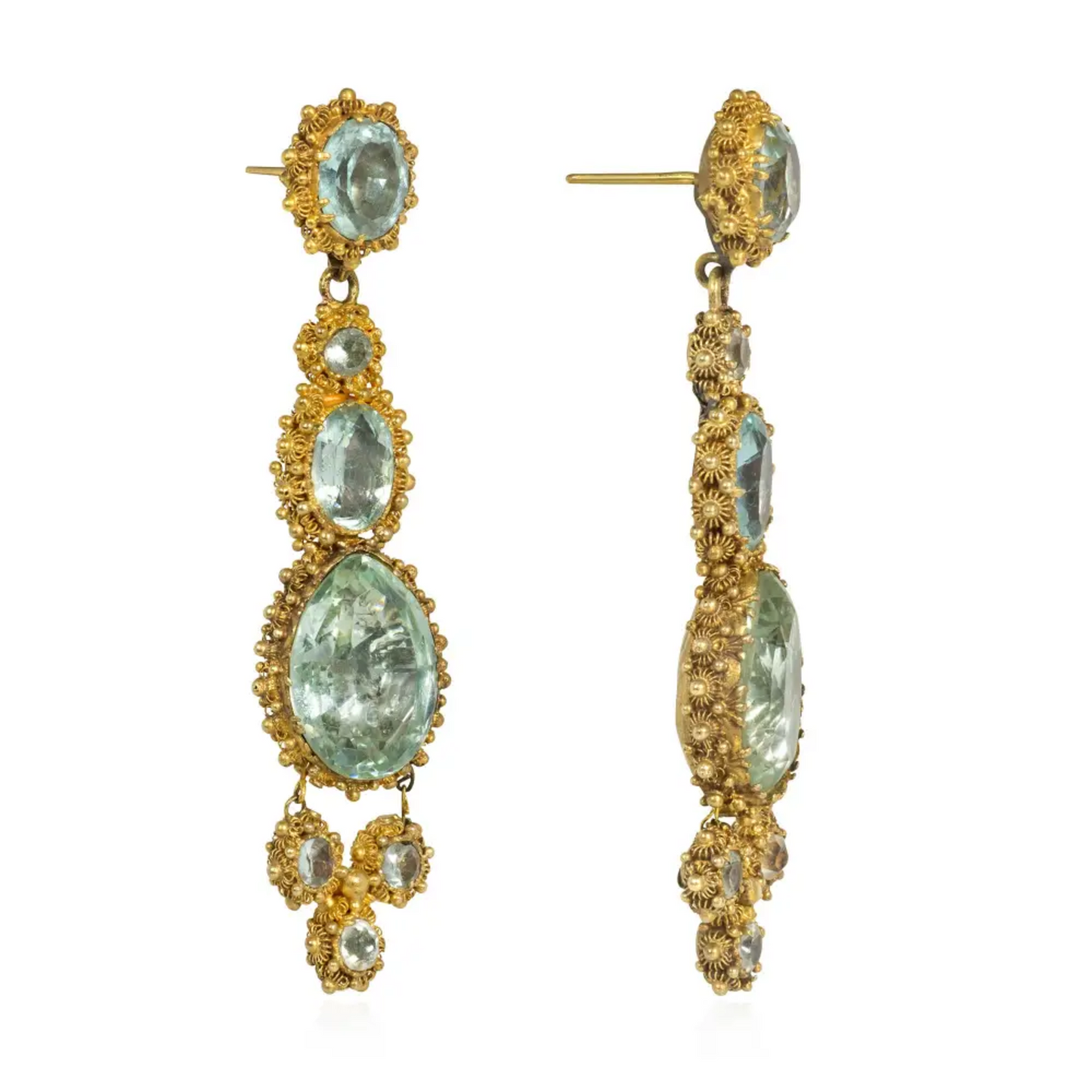 Georgian 18KT Yellow Gold Aquamarine Suite earrings side