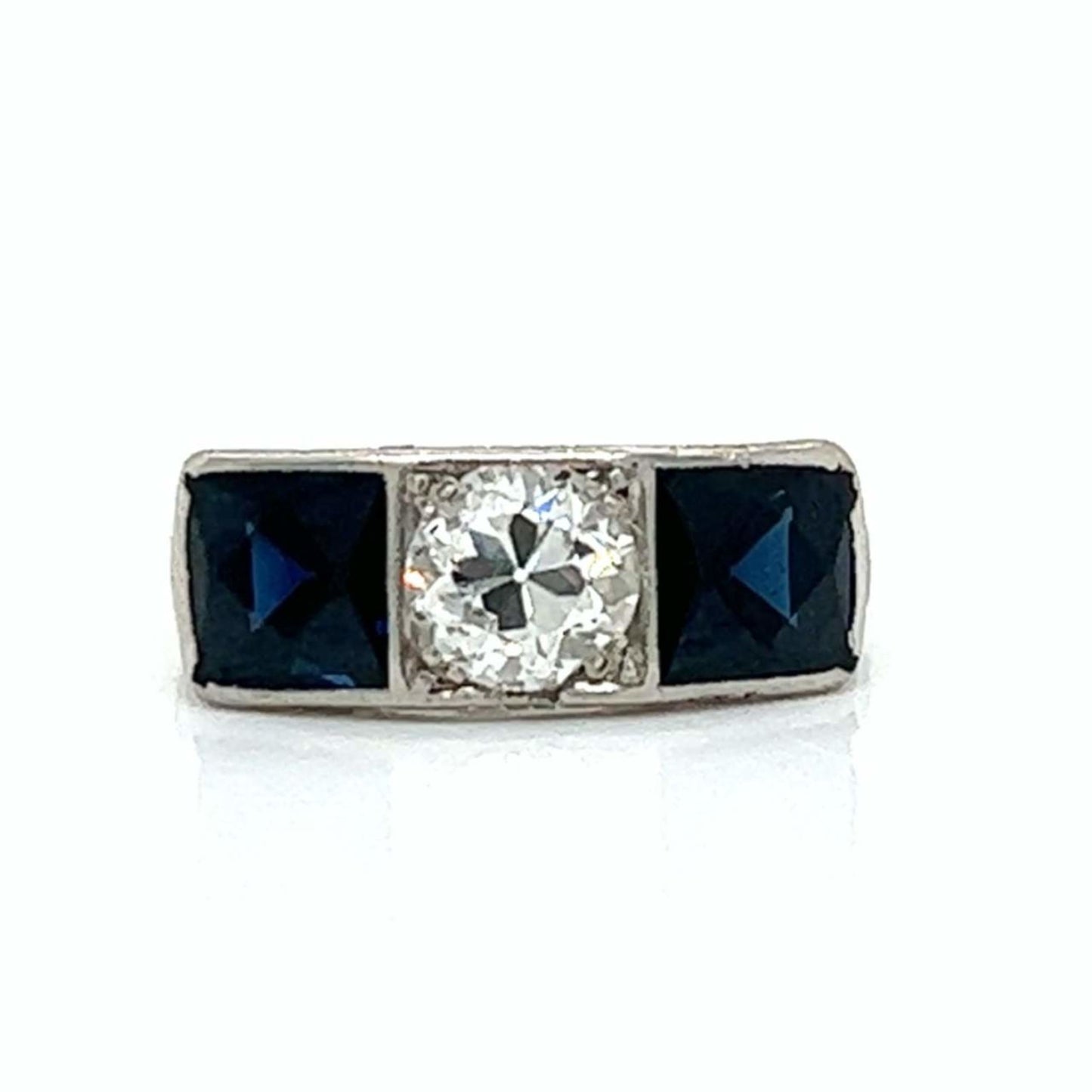 Art Deco Platinum Sapphire & Diamond Ring front