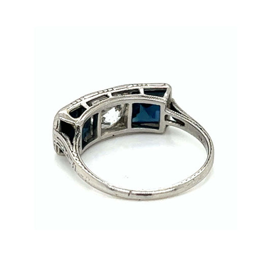 Art Deco Platinum Sapphire & Diamond Ring back