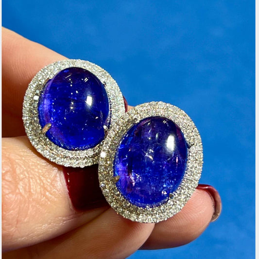 Post-1980s 18KT White Gold Tanzanite & Diamond Earrings front