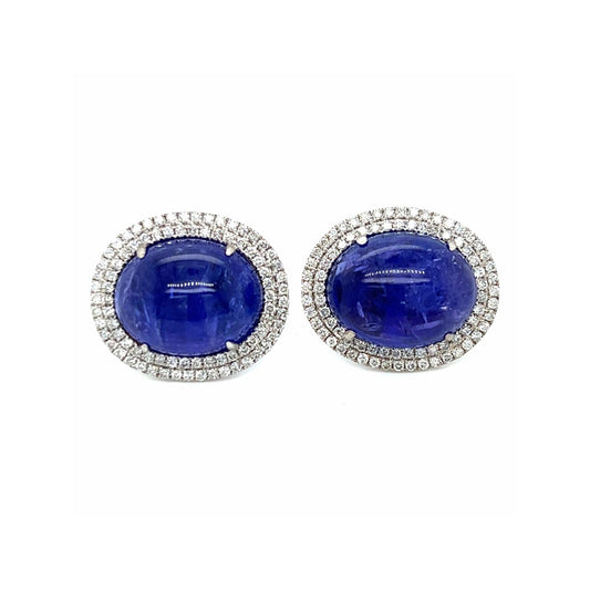 Post-1980s 18KT White Gold Tanzanite & Diamond Earrings front