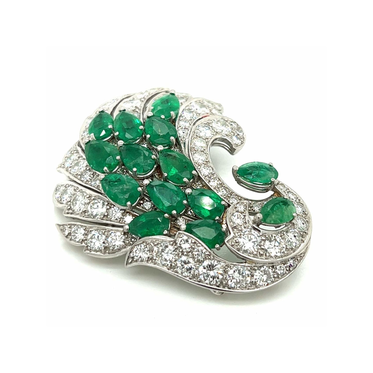 1980s Platinum Emerald & Diamond Brooch side