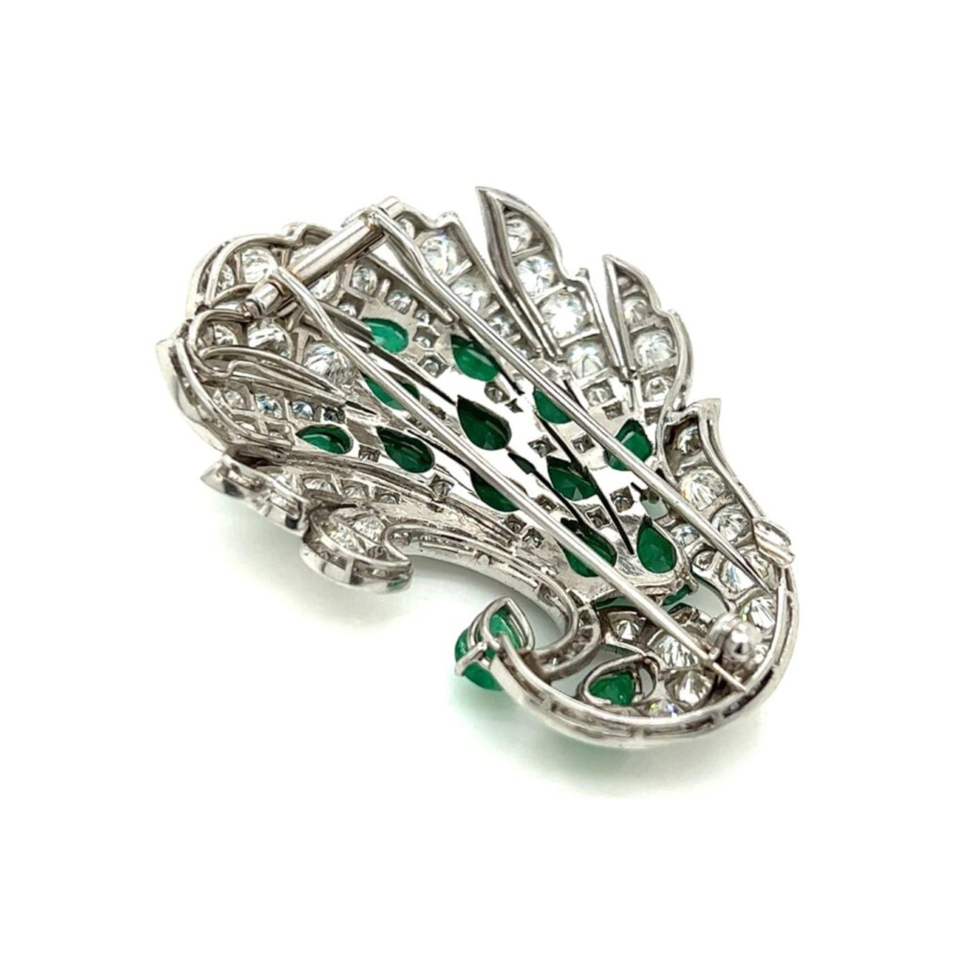 1980s Platinum Emerald & Diamond Brooch back