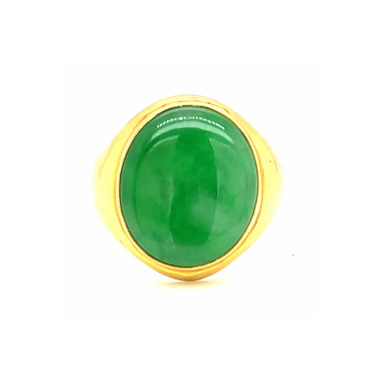 1980s 18KT Yellow Gold Jade Ring front