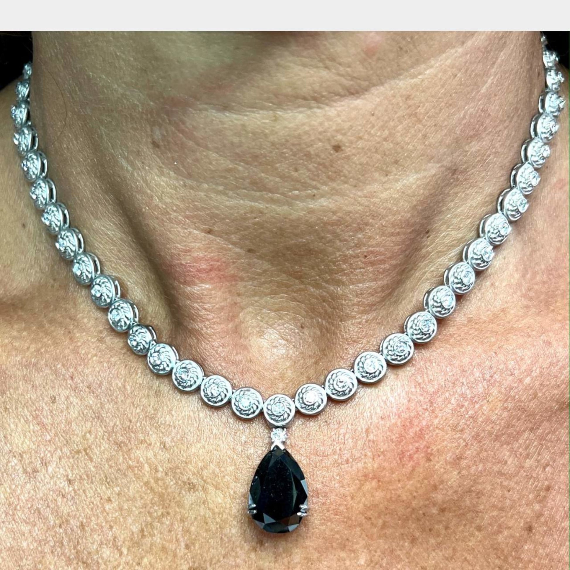 Judith Ripka 1980s 18KT White Gold Diamond Necklace on neck