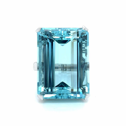 Post-1980s Platinum Aquamarine Ring front