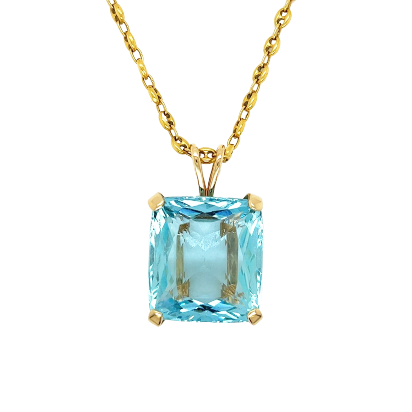 1980s 18KT Yellow Gold Aquamarine Necklace front