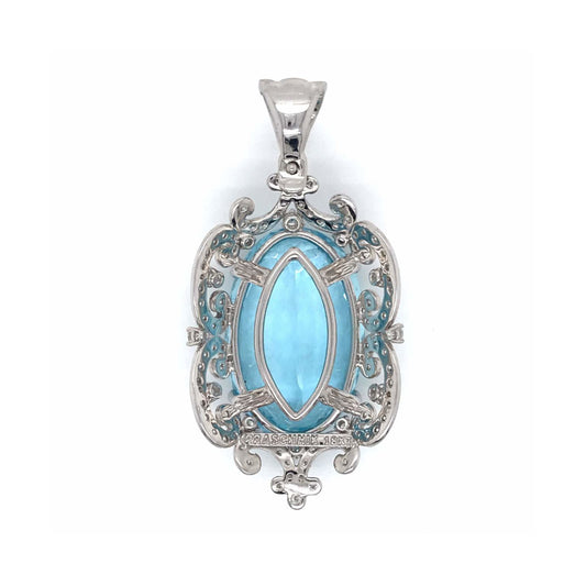 Prashnik Post-1980s 18KT White Gold Aquamarine, Diamond Pendant back