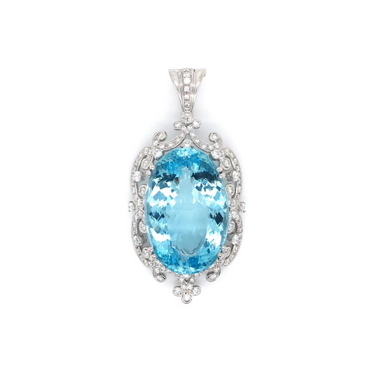 Prashnik Post-1980s 18KT White Gold Aquamarine, Diamond Pendant front