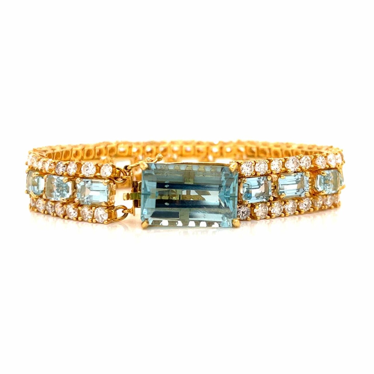 Post-1980s 18KT Yellow Gold Aquamarine & Diamond Bracelet front