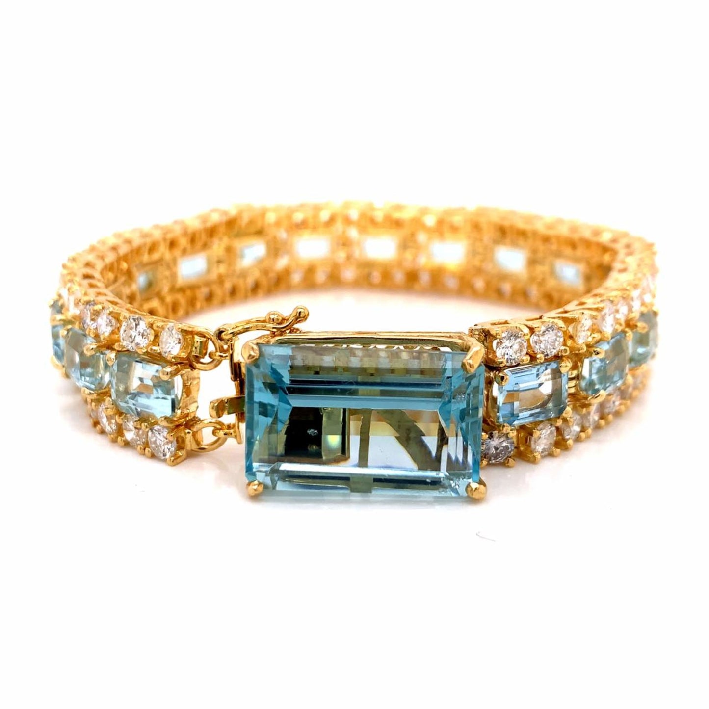 Post-1980s 18KT Yellow Gold Aquamarine & Diamond Bracelet front