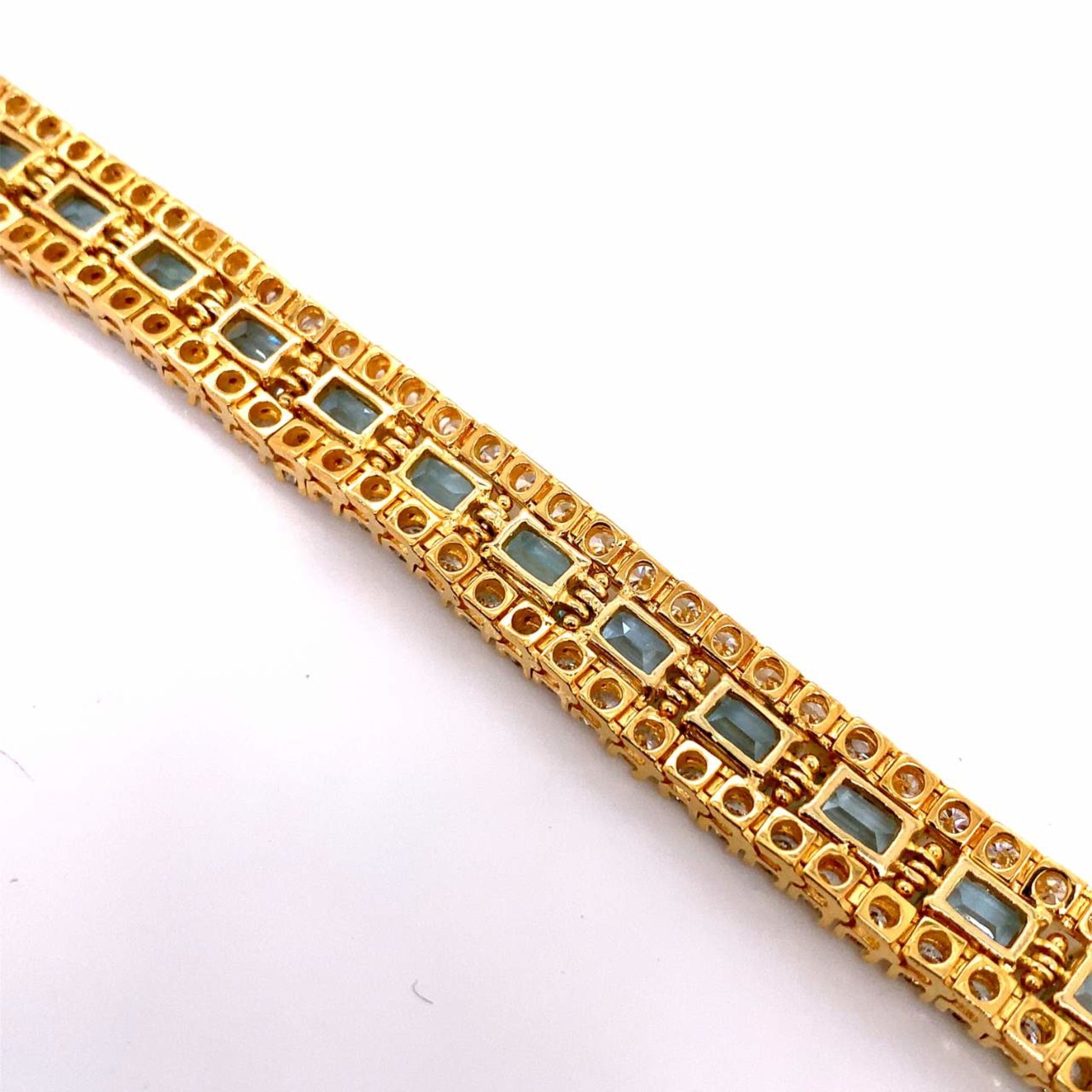 Post-1980s 18KT Yellow Gold Aquamarine & Diamond Bracelet back