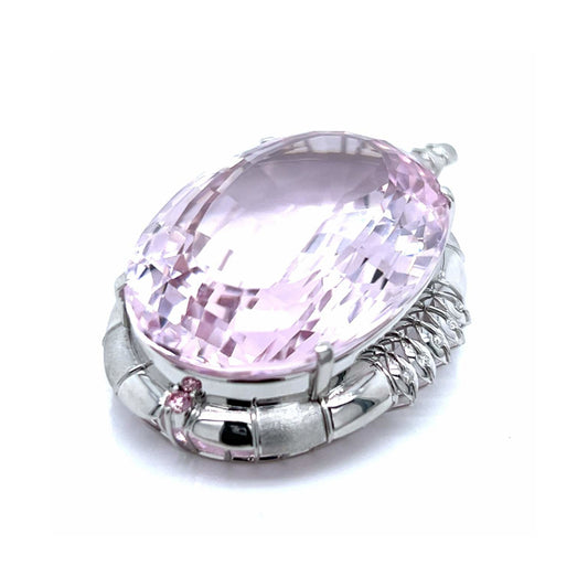 Post-1980s Platinum Kunzite & Diamond Pendant side