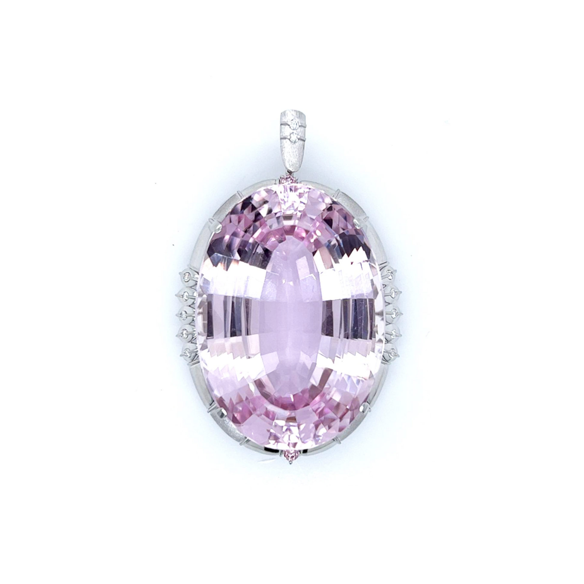 Post-1980s Platinum Kunzite & Diamond Pendant front