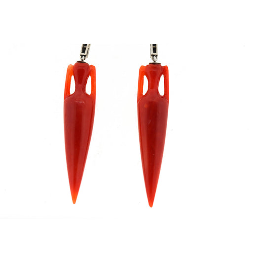 Art Deco Platinum Coral & Enamel Earrings close-up details