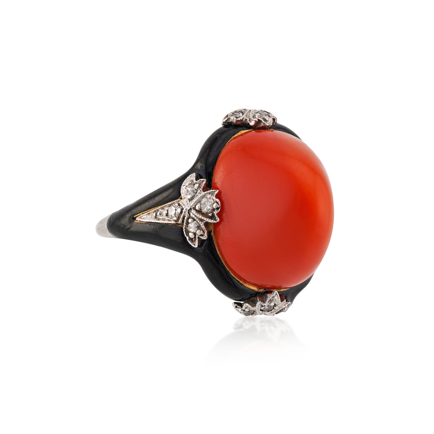 Bailey, Banks & Biddle Art Deco Platinum Coral, Diamond & Enamel Ring side