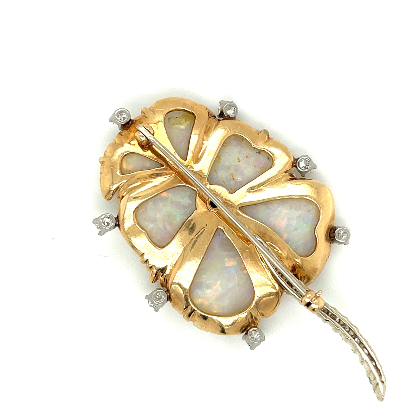 1960s 18KT White Gold Opal & Diamond Pansy Brooch back