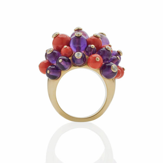 Cartier Paris Post-1980s 18KT Yellow Gold Diamond, Amethyst & Coral Ring profile