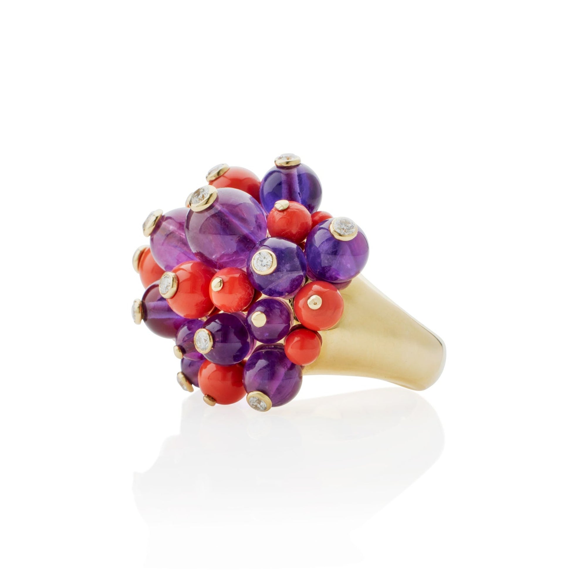 Cartier Paris Post-1980s 18KT Yellow Gold Diamond, Amethyst & Coral Ring side