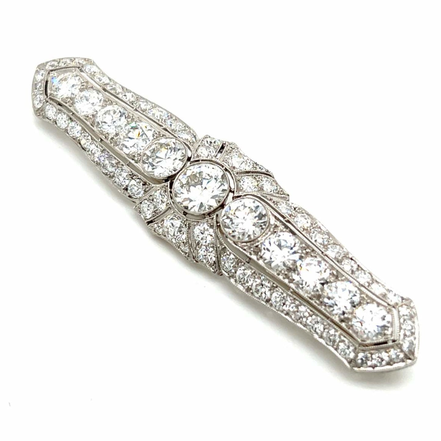 J.E. Caldwell Art Deco Platinum Diamond Brooch front