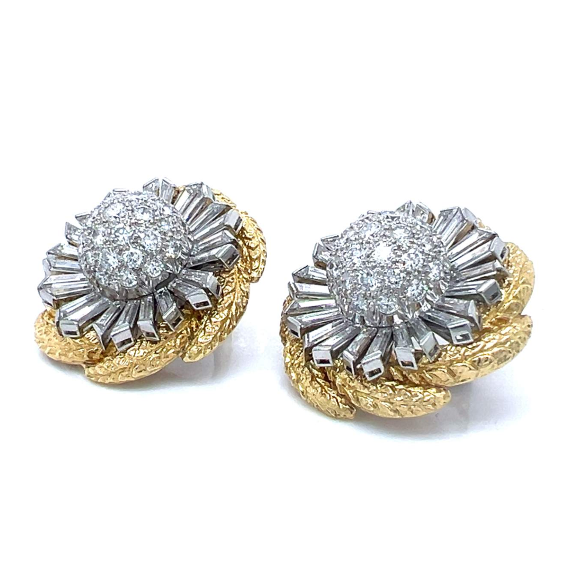 David Webb 1980s Platinum & 18KT Yellow Gold Diamond Earrings side