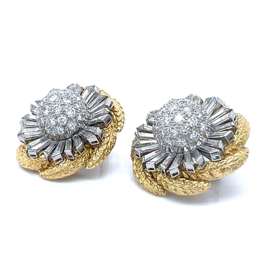David Webb 1980s Platinum & 18KT Yellow Gold Diamond Earrings side