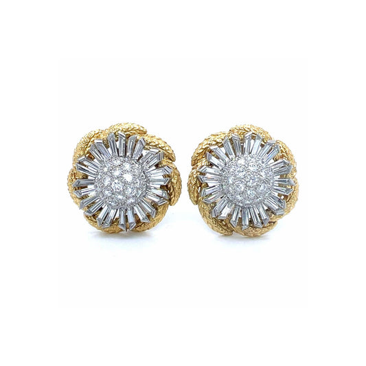 David Webb 1980s Platinum & 18KT Yellow Gold Diamond Earrings front