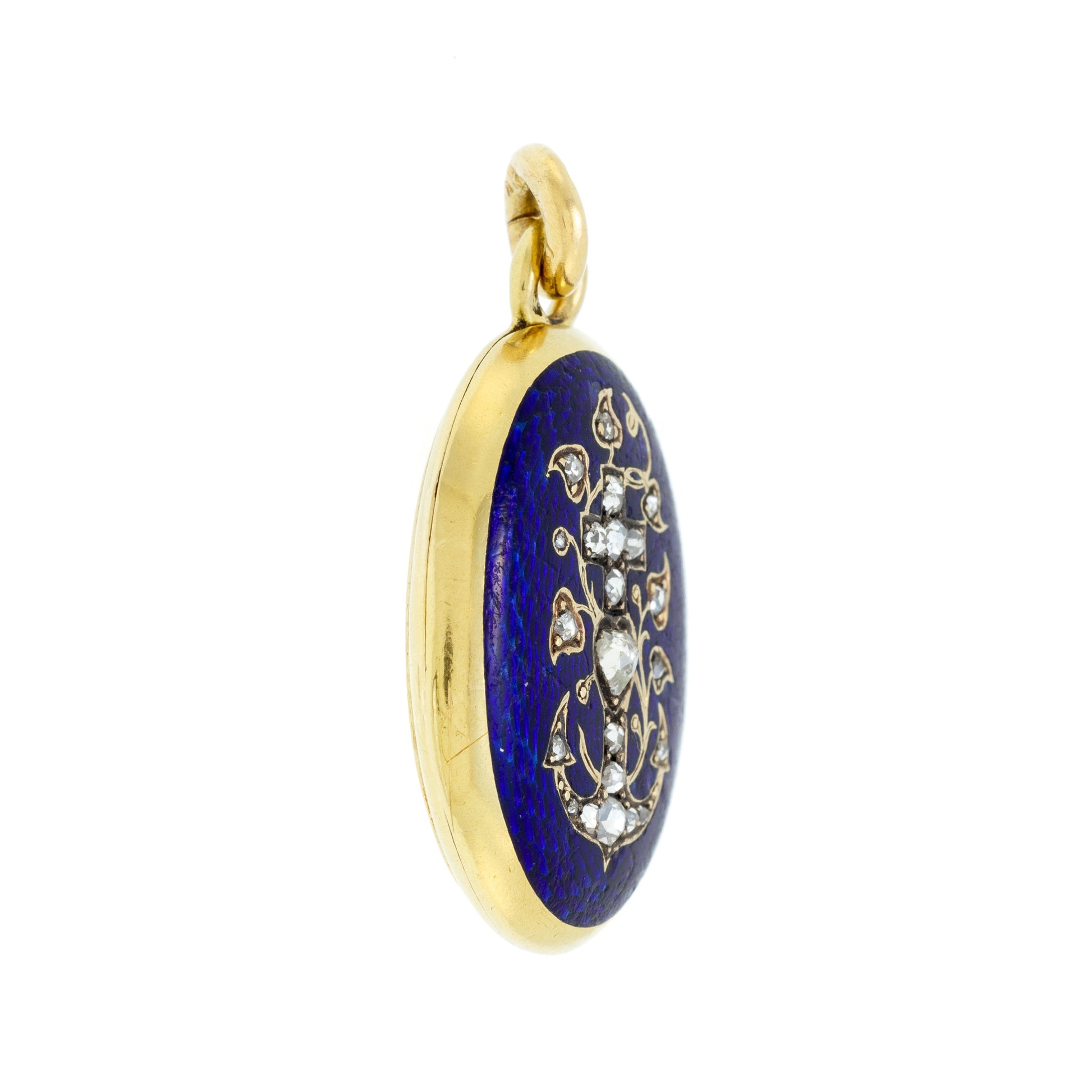 Antique 18KT Yellow Gold Diamond & Enamel Locket Pendant side