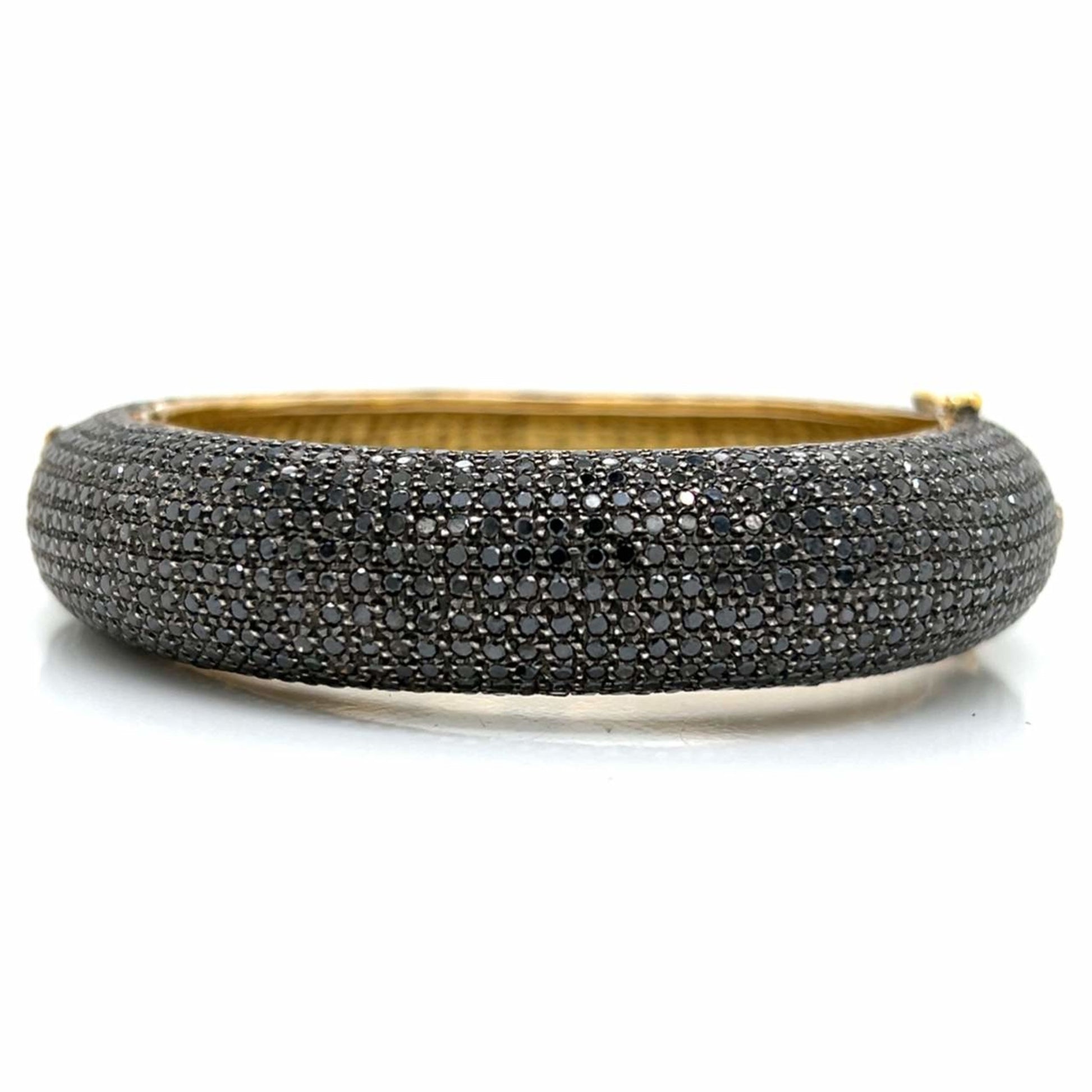 Post-1980s Silver & 18KT Yellow Gold Black Diamond Bracelet front