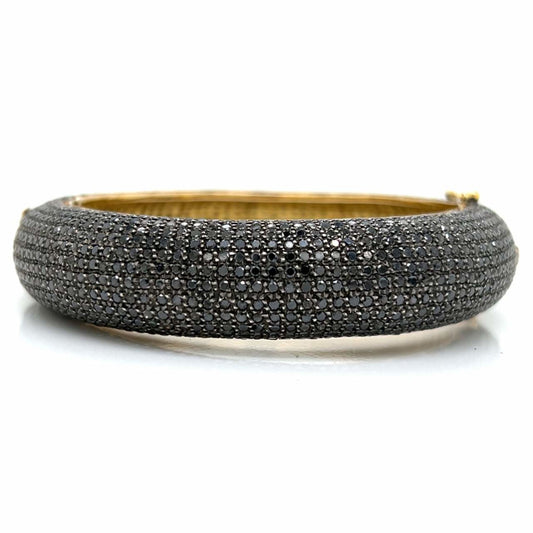 Post-1980s Silver & 18KT Yellow Gold Black Diamond Bracelet front