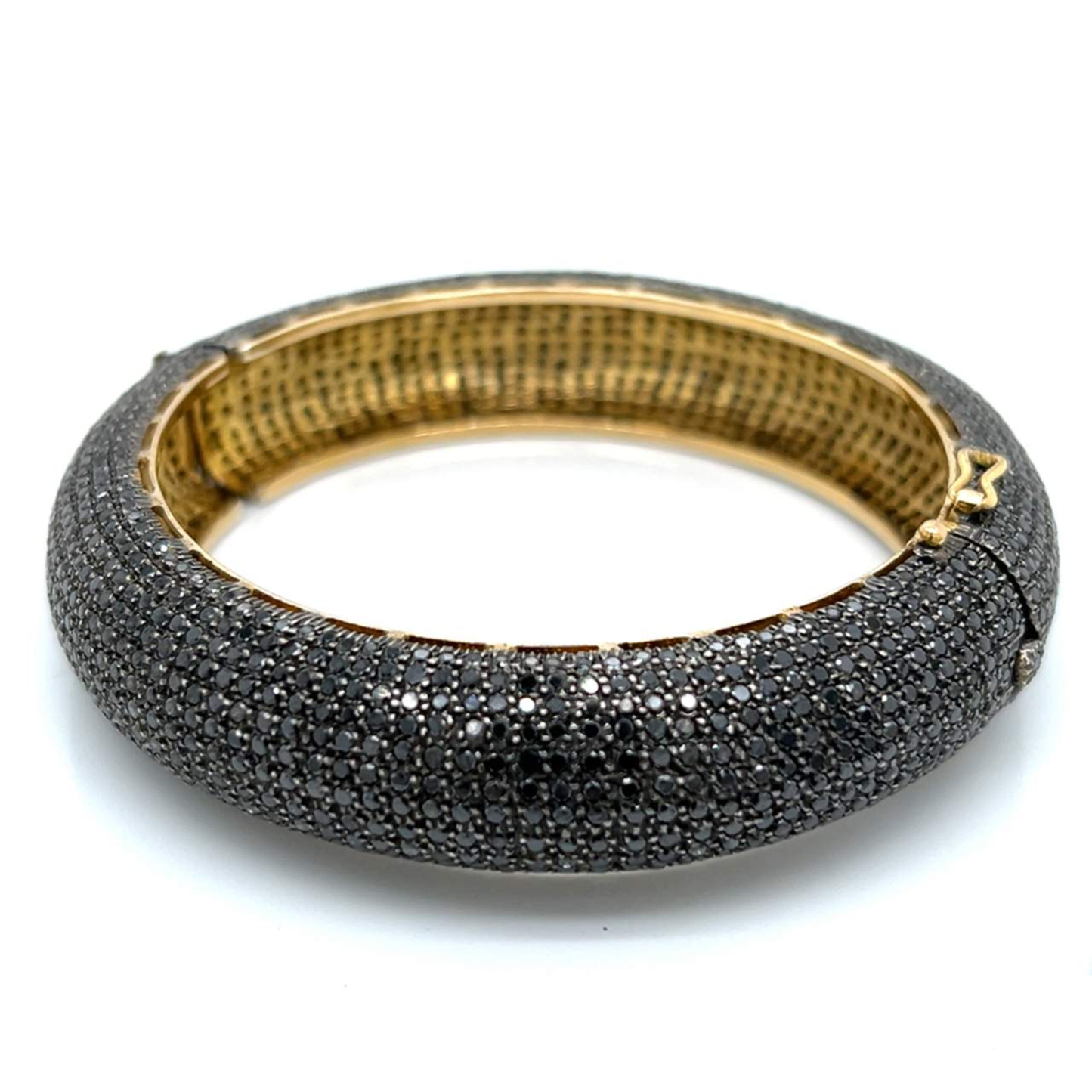 Post-1980s Silver & 18KT Yellow Gold Black Diamond Bracelet top