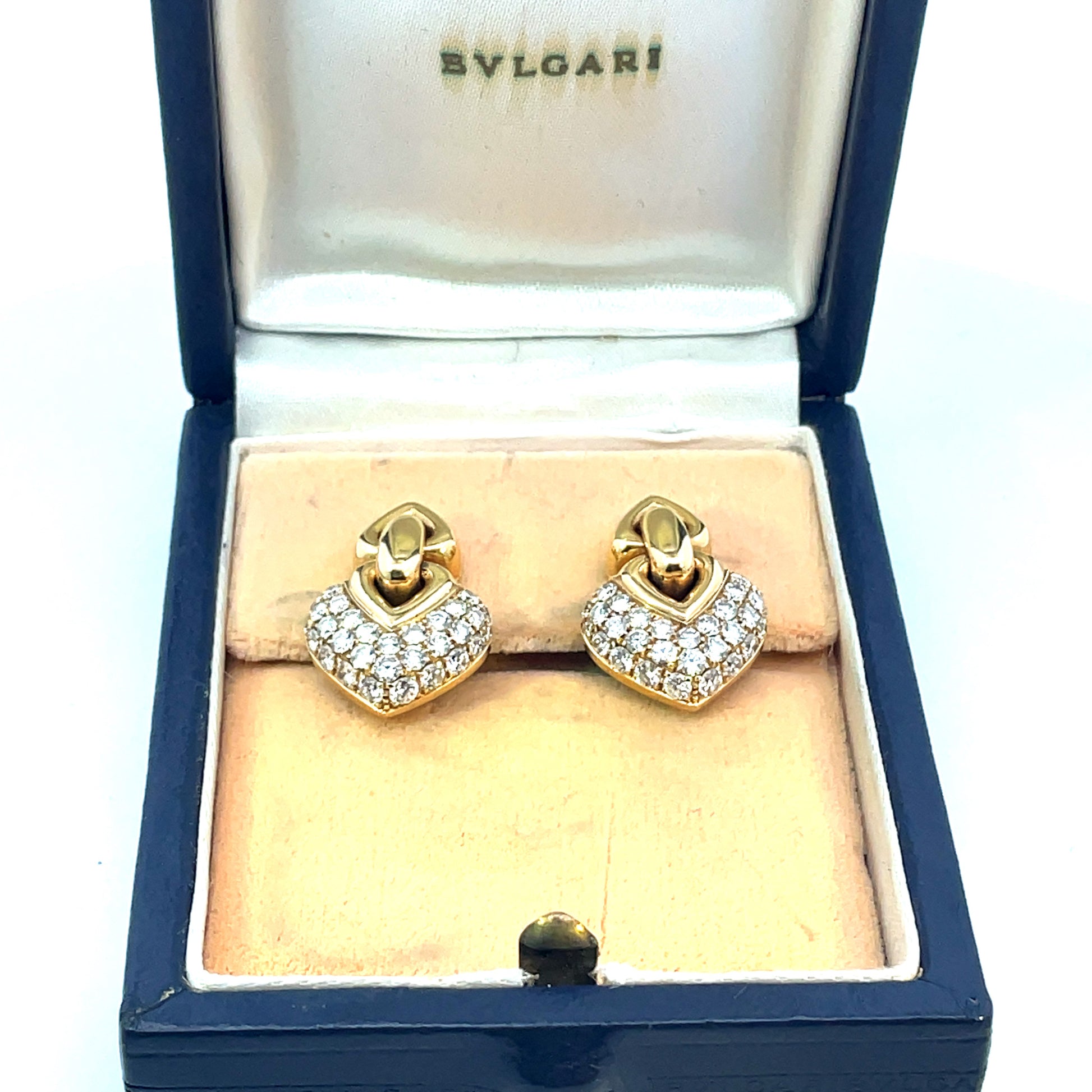 Bulgari 1980s 18KT Yellow Gold Diamond Earrings in box