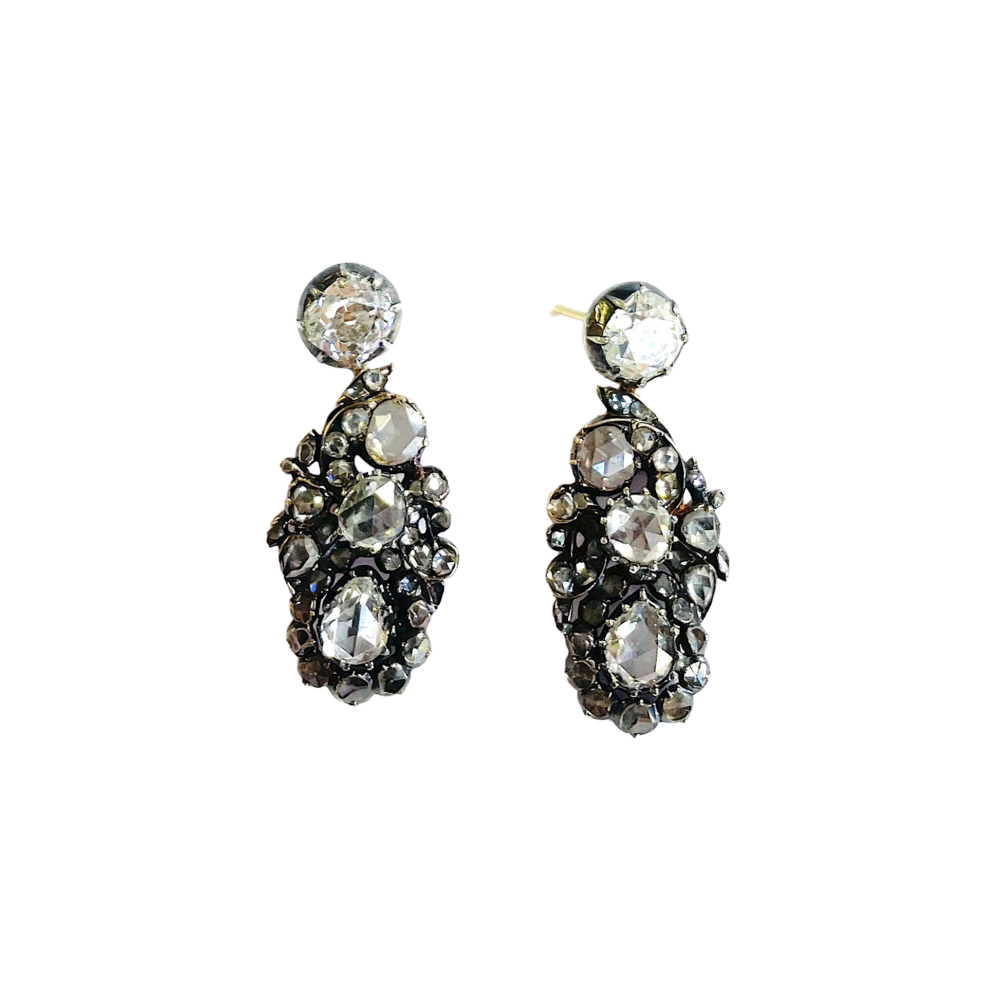 Antique Silver & 18KT Yellow Gold Diamond Earrings front