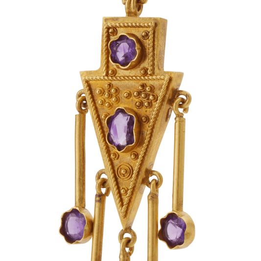 Italian Antique 18KT Yellow Gold Amethyst Earrings close-up details