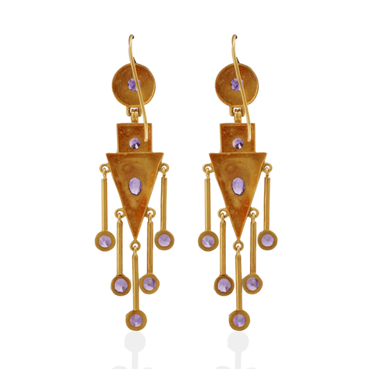 Italian Antique 18KT Yellow Gold Amethyst Earrings back