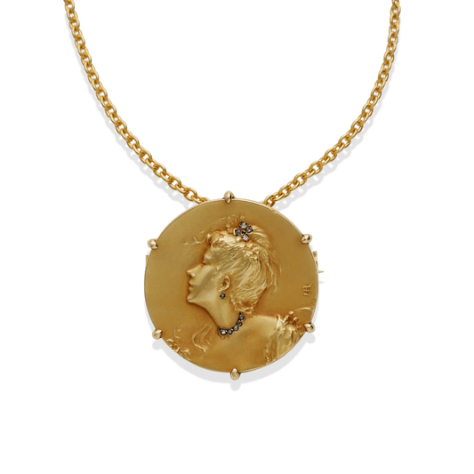 Comte d'Epinay de Briort French Art Nouveau 18KT Yellow Gold Diamond "Habillé" Necklace front