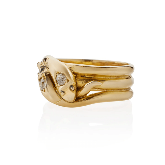 English Victorian 18KT Yellow Gold Diamond Snake Ring side