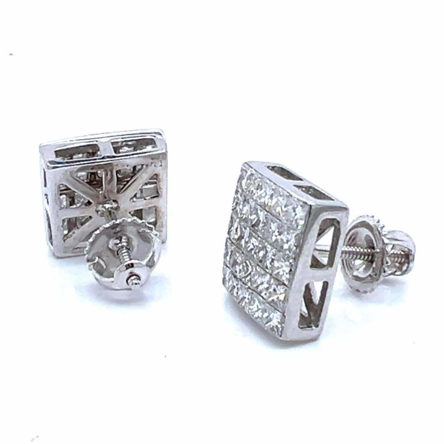 1980s 14KT White Gold Diamond Earrings back and side