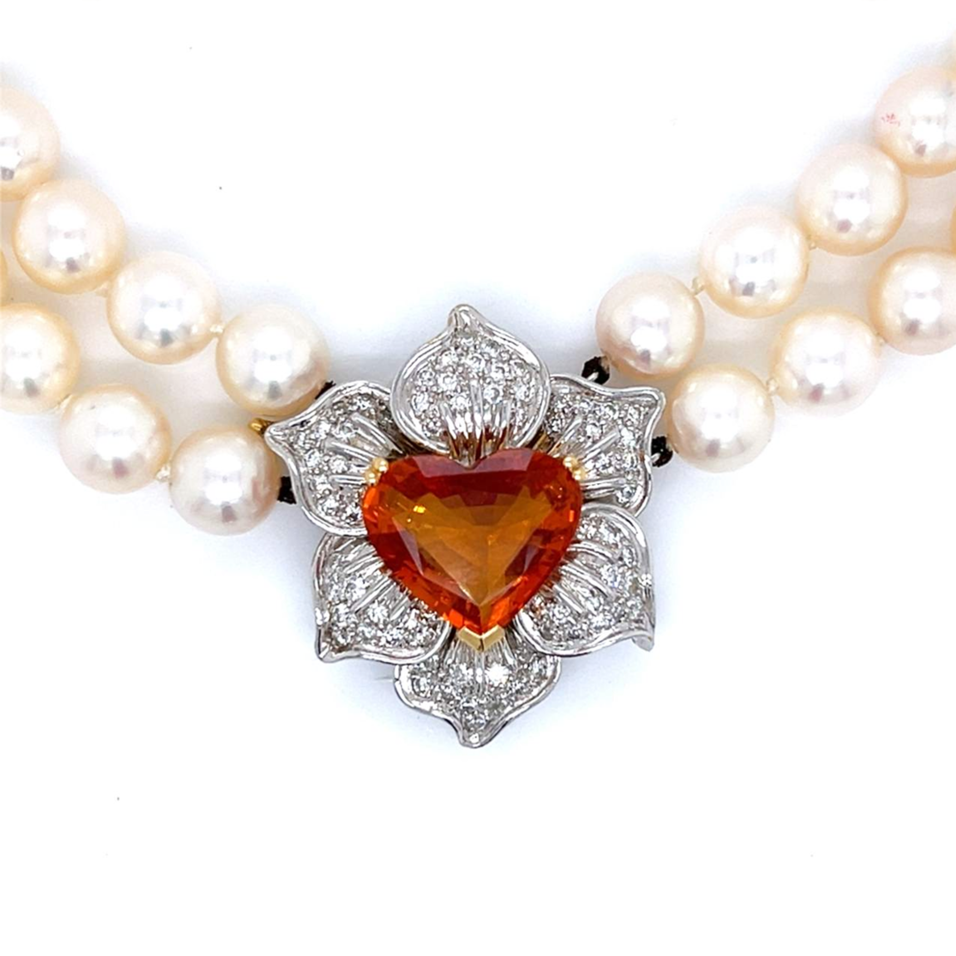 1980s 18KT Yellow Gold Sapphire, Diamond & Cultured Pearl Necklace front