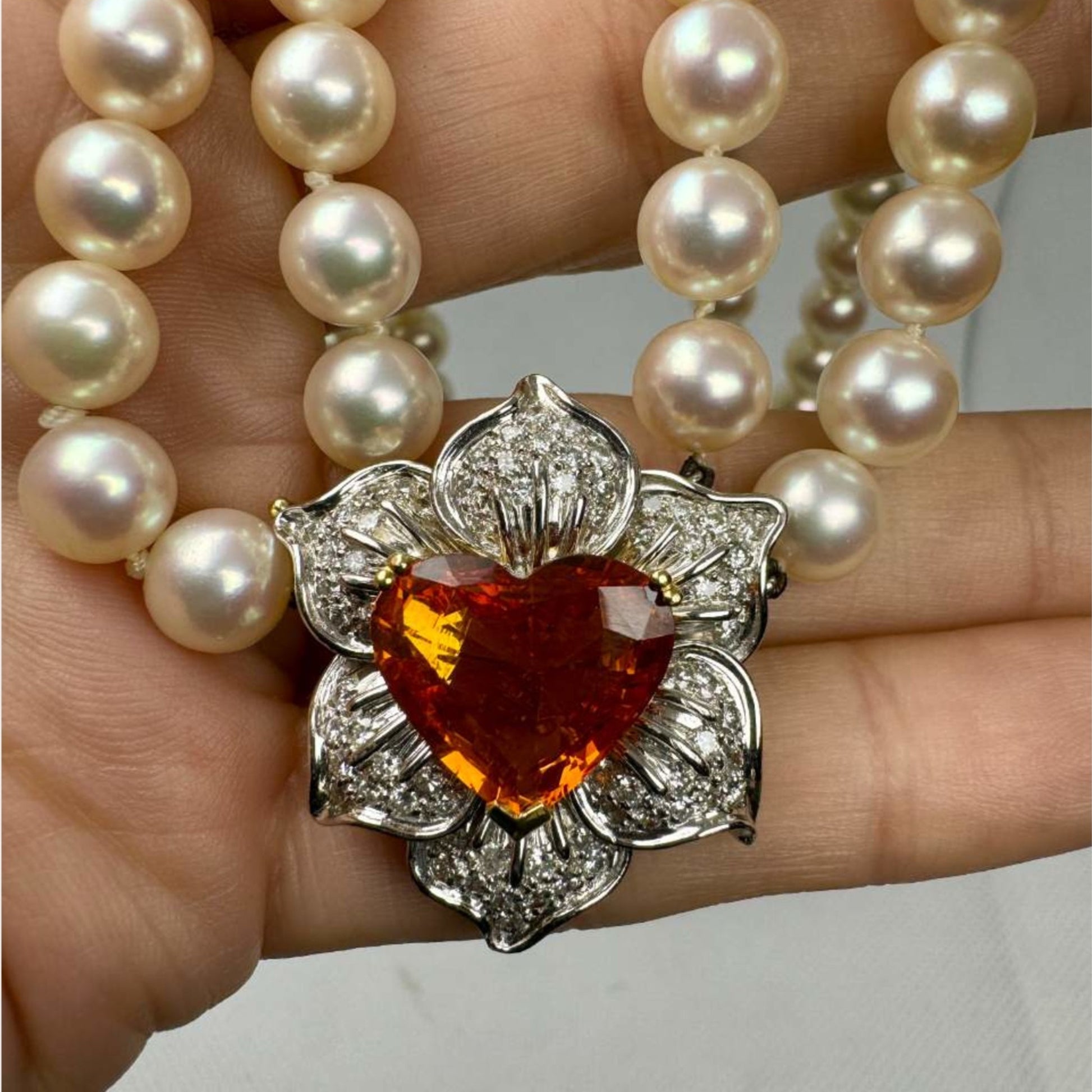 1980s 18KT Yellow Gold Sapphire, Diamond & Cultured Pearl Necklace front