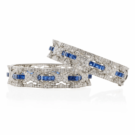 Henri Bloch French 1930s Platinum Sapphire & Diamond Bracelets front