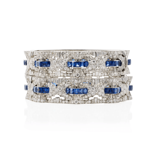 Henri Bloch French 1930s Platinum Sapphire & Diamond Bracelets front