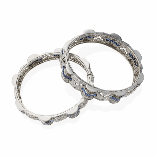 Henri Bloch French 1930s Platinum Sapphire & Diamond Bracelets profile