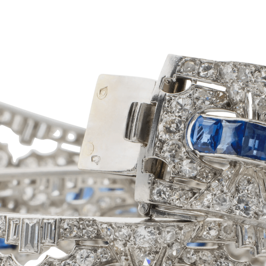 Henri Bloch French 1930s Platinum Sapphire & Diamond Bracelets close-up details