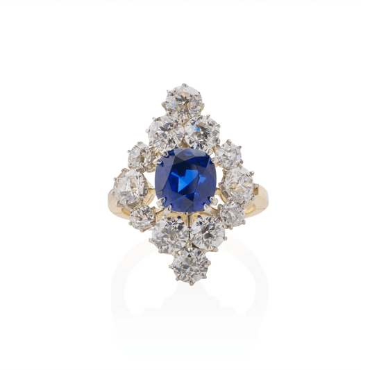 1930s Platinum & 18KT Yellow Gold Sapphire & Diamond Ring front