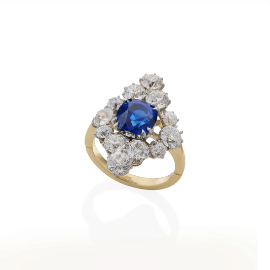 1930s Platinum & 18KT Yellow Gold Sapphire & Diamond Ring front