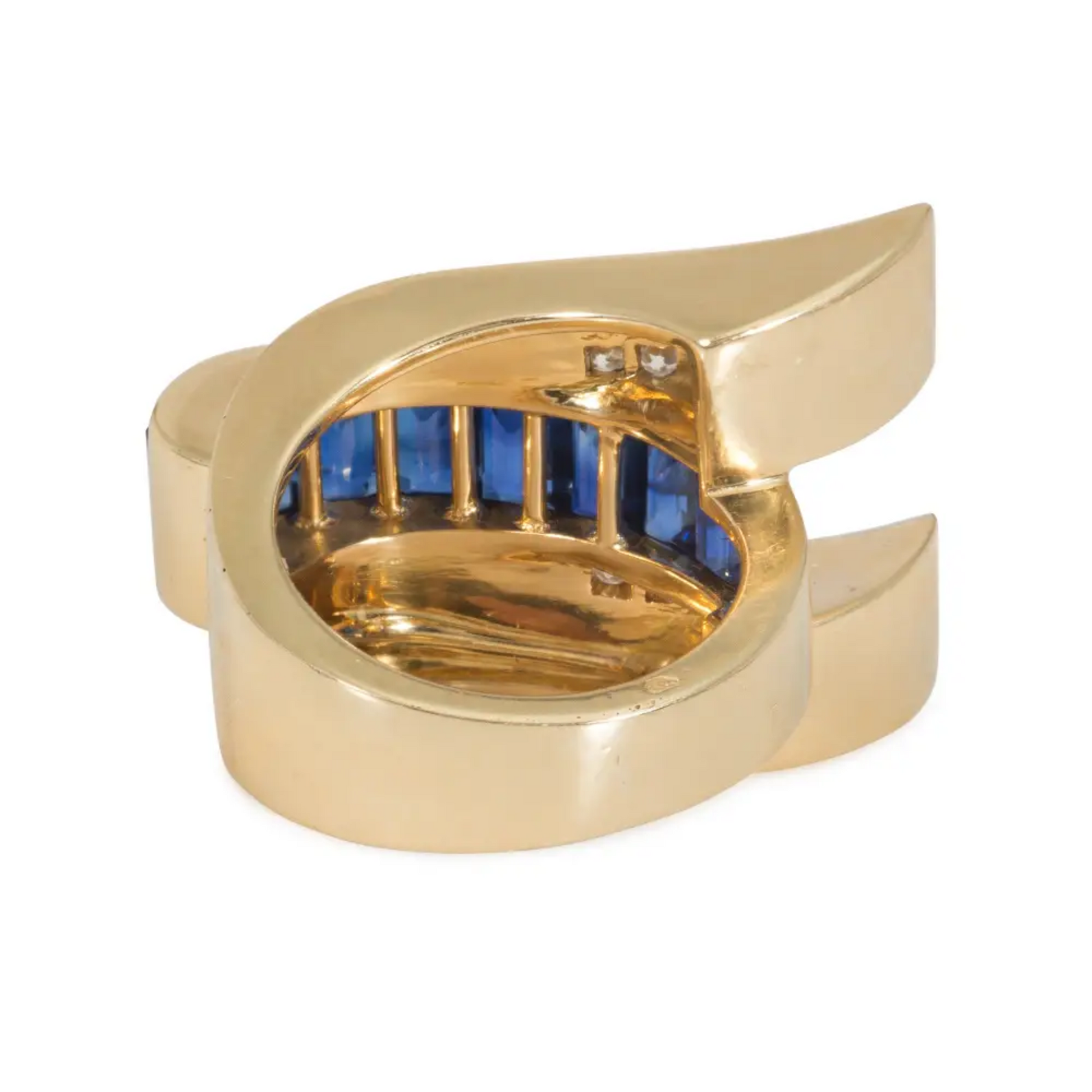 Boucheron Paris Retro 18KT Yellow Gold Sapphire & Diamond Ring back