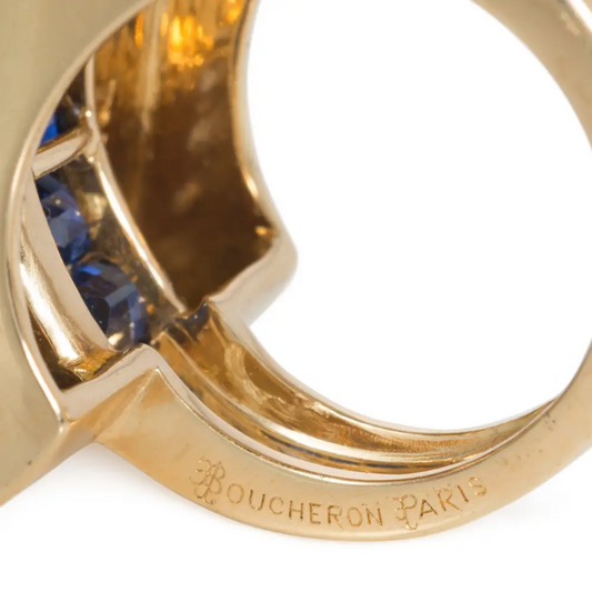 Boucheron Paris Retro 18KT Yellow Gold Sapphire & Diamond Ring signature