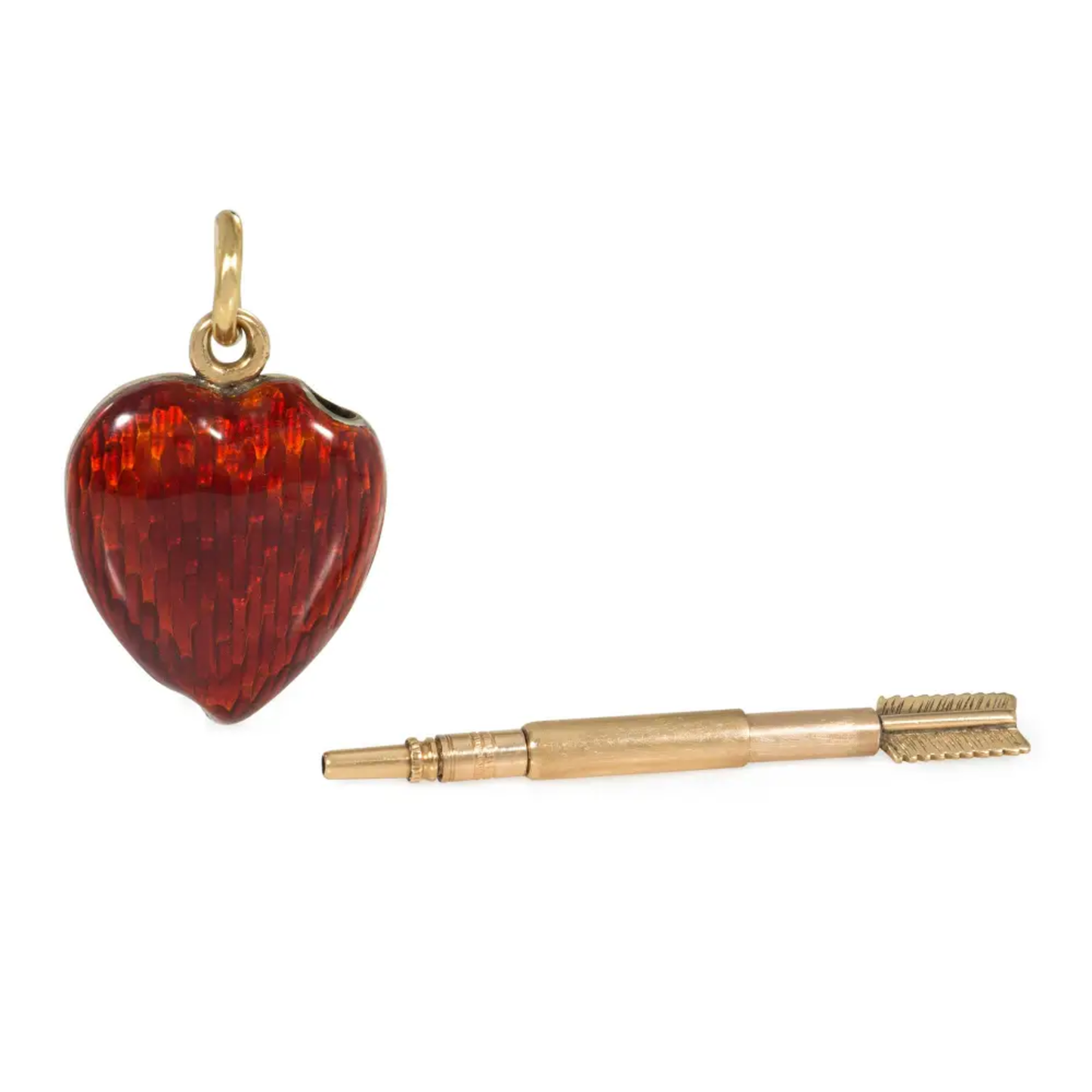 Victorian 15KT Yellow Gold Enamel Heart Pencil Pendant front