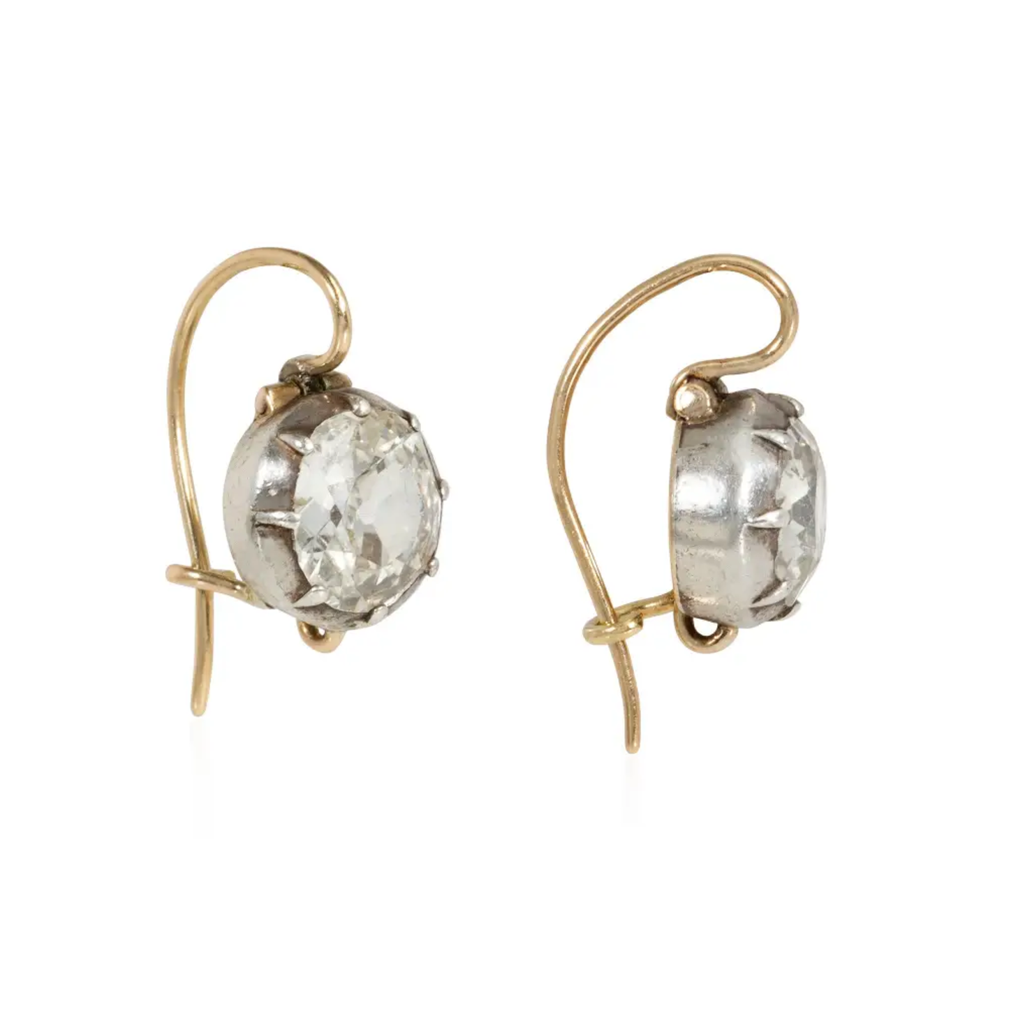 Victorian Silver & 15KT Yellow Gold Diamond Earrings side